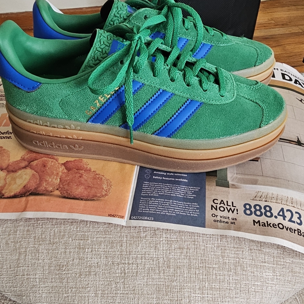 Adidas Womens Gazelle Green and Blue Sneakers. Worn Once.